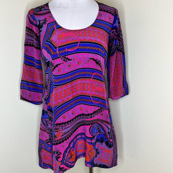Plenty by Tracy Reese Silk Tunic Dress XS Womens Mini Purple Pink Shift Abstract - Picture 1 of 7